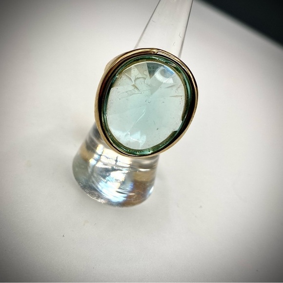 MONET signed RARE Blue Topaz Faceted Glass Gold Plated Statement Ring size 7 - Picture 12 of 15